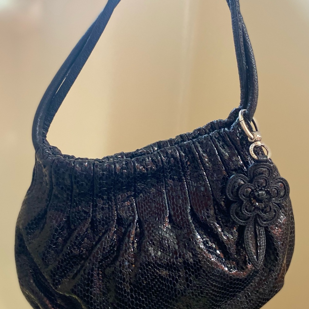 Brighton Black leather python snake with flower c… - image 2